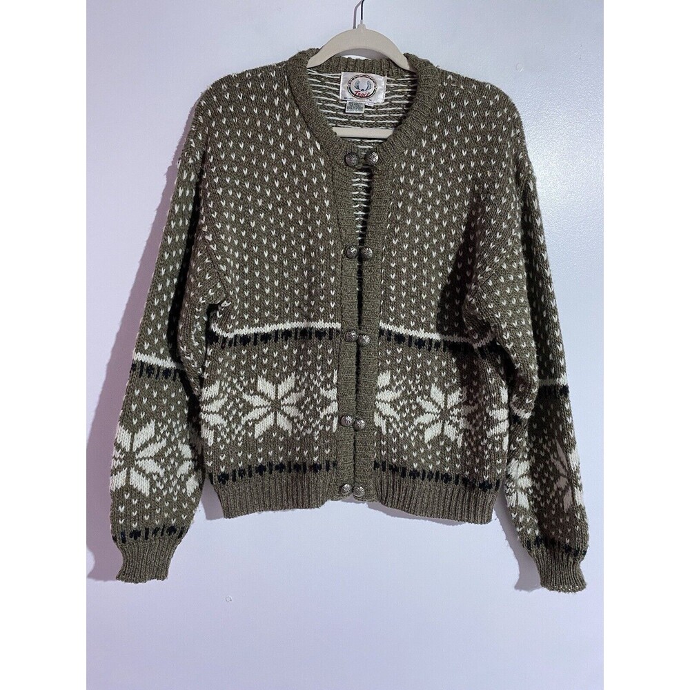 Vintage Catamount Trail Cardigan Sweater L Tan Wool Fair Isle Grandma‎ Cabincore
